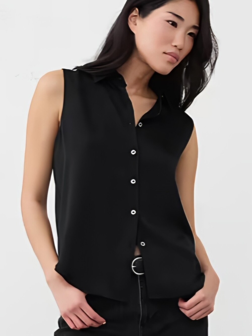 Banana Republic Sleeveless Black Button-Up Blouse